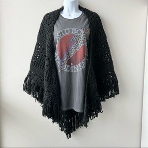 Vintage Homemade Crochet Tassel Fringe Shawl Wrap
